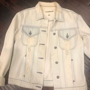 distressed light wash denim jacket